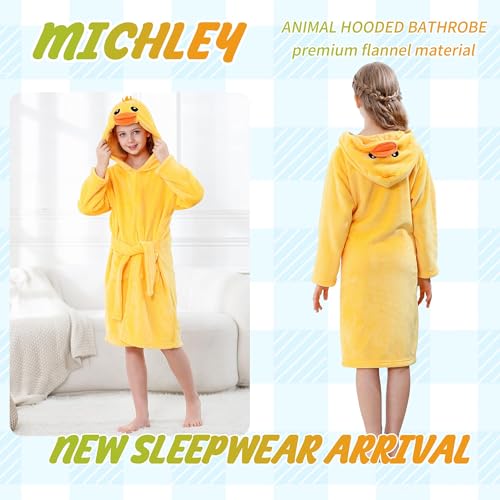 Image of MICHLEY Unisex Boys Girls Hooded Bathrobe Soft Fuzzy Toddler Cartoon Robe Animal Plush Sleepwear for Kids 3-13 Years