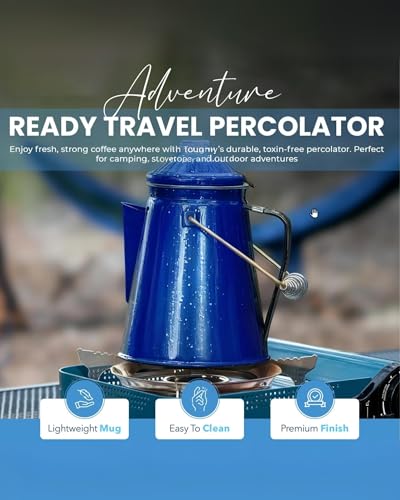 Image of Toughty 12 Cup Enamel Coffee Percolator, Camping Stovetop Coffee Pot, Blue