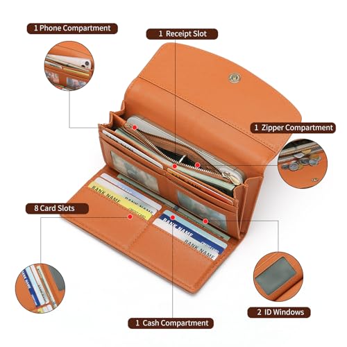 Womens Wallet Large Capacity Leather RFID Blocking Wallets for Women Clutch Credit Card Holder with Zipper Pocket3