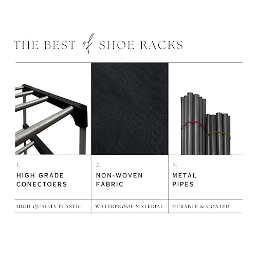 Image of Multi Utility 9 Layer Shelf Collapsible Metal Pipes with Non-Woven 100GSM Fabric Cover for Shoe /Cloth /Toy /Books Rack (Black, Metal)