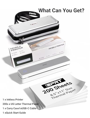 Image of iDPRT MT610Pro Portable Thermal Printer with Case &200 Sheets Paper, 300DPI HD Mobile-Travel-Printers, Inkless-Wireless-Small-Printer for Home Use, Office, Vehicles, Bluetooth Printers, White
