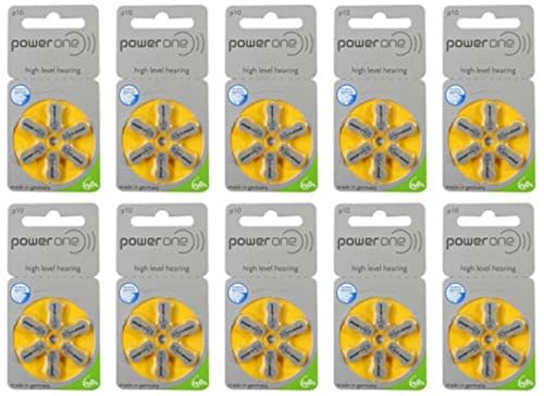 Power One Hearing Aid Battery Size 10, Pack Of 60 Batteries - Yellow