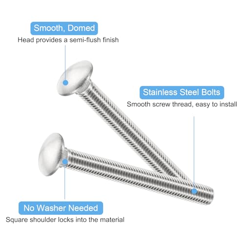 Image of uxcell 1 /2-13x4-1 /2 Carriage Bolt, 4pcs Round Head Square Neck Screws, 304 Stainless Steel, Fully Threaded, Silver