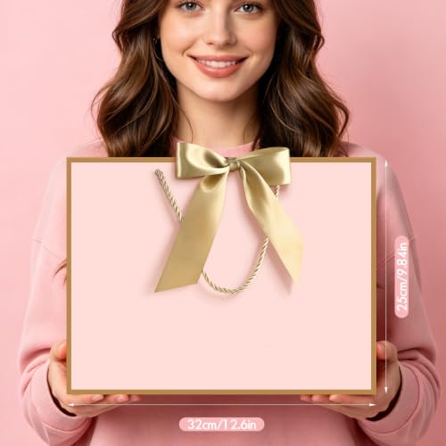 Image of JMANNI Gift Bags with Handles, 13 inch Medium Gift Bag for Presents, 4 Pcs Bags with 8 Tissue Paper and 4 Cards for Graduation Baby Shower Wedding Fathers Day Mother's Day Birthday Party(pink-gold)