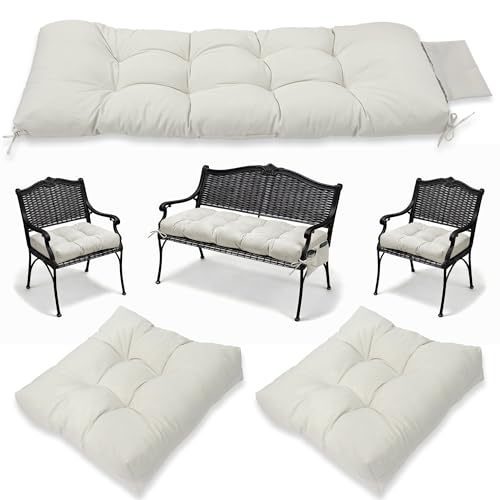 3 Pcs Wicker Chair Cushions Patio Loveseat Chaise Cushion Set - 1200D 47x19*4 Inch Waterproof Wicker Bench Cushions with 2 19x19x4 Inch Chair Cushions for Garden Porch Wicker Patio Furniture(White)