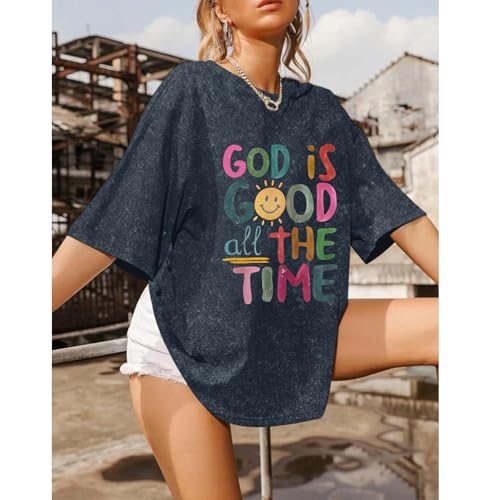 Image of Christian Shirts for Women Oversized God is Good Tshirt Vintage Religious Jesus Tees Inspirational Bible Verse Tops
