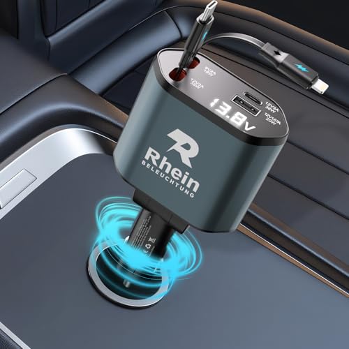Rhein-B® 4 in 1 Camping zubehör zigarettenanzünder Type-C QC 36W Auto Ladegerät Adapter, Auto wohnmobil zubehör, Travel Essentials Camping Zubehör Car Accessoires für iPhone 16 Pro Max, Galaxy S25