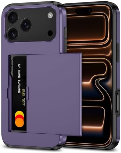 SAMONPOW for iPhone 17 Pro Case with Card Holder iPhone 17 Pro Wallet Case 6.3 inch Heavy Duty Protective Shockproof Dual Layer Hidden Card Slot Slim Cover for Women Men, Gray Purple