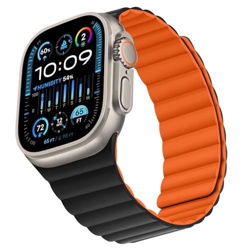 Bracelet Apple Watch magnétique anti-perte silicone bicolore orange noir