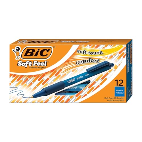 BIC Bolígrafos retráctiles de tacto suave, punta media, tinta azul, docena (SCSM11BLU)