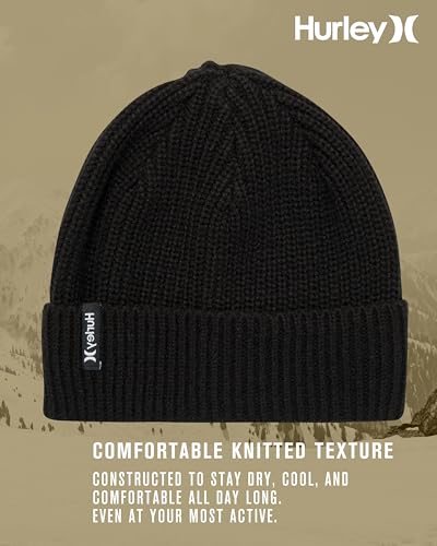 Image of Hurley Men's Cuffed Beanie - Classic Midweight Loose Knitted Winter Hat for Men