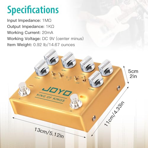 Image of JOYO Dual-Channel Overdrive Guitar Pedal, Pure Analog Circuit with Independent Clipping (Hard /Soft) per Channel, Stackable A to B, True Bypass (King of Kings R-20)