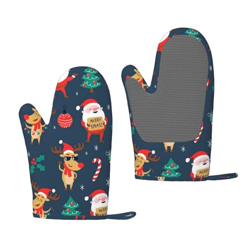 Santa Claus Christmas Silicone Oven Gloves Microwave Gloves Anti-Scalding Gloves Baking Mats Pot Holders Sets Oven Gloves Heat Resistant Gloves