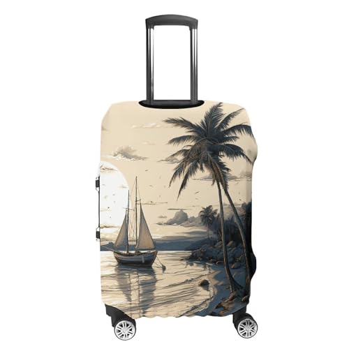 Palm Trees Fishing Boat Luggage Cover Tsa Approved Suitcase Covers for Luggage Elastic Washable Suit Case Covers Anti-Scratch Travel Luggages Sleeve Suitcase Protector Fits 19-30 Inch Case(L)4