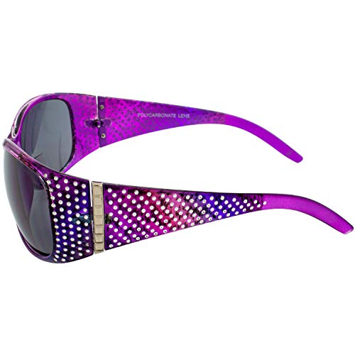 Global Vision Galaxy Womens Bifocal Fashion Motorcycle Sunglasses Chrome Rhinestone Look Lavender Frames Smoke Lenses 2.0 Magnification3