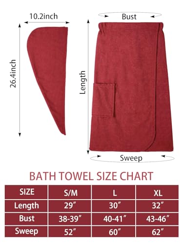 Image of Air Curvey Soft Wrap Towel for Women Lightweight Spa Body Wrap Shower Wrap Robe Adjustable Closure Bathrobe with Pocket Wine Red S /M