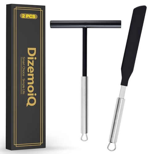 DizemoiQ 2 Stück Crepes Zubehör Set mit Teigverteiler und Pfannkuchen Wender aus Buchenholz Crepe Spatel und Verteiler Stab für perfekte Zubereitung zu Hause