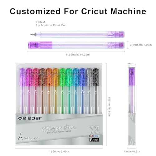 Welebar Glitter Gel Pens for Cricut Joy and Joy Xtra 0.8 Tip Medium Point Pens for Writing Drawing Cards Invitation - Image 4