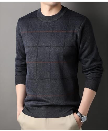 Men's Warm Pullover Sweater Casual Solid Color Knitted Top Winter Fashion Round Neck Sweater2