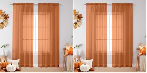Image of OVZME Sheer Orange Curtains 84 inch Length 2 Panels Set, Airy Soft-Touching Rod Pocket Voile Drapes for Living Room /Bedroom, Each 42 inch W x 84 inch L (Pack of 2)