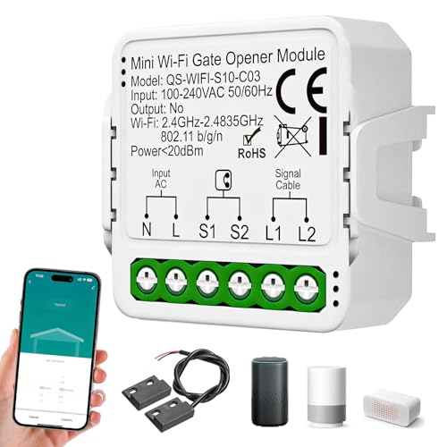 Ouvre-Porte De Garage Wifi, Contrôleur De Porte De Garage Avec Capteur Et Programmation, Ouvre Portail Connecté, Commande Intelligente De Portail Roulant Compatible Avec Alexa, Google Assistant
