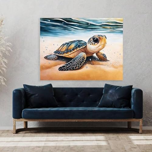 Toile bébé tortue de mer pour salle de bain zen et salon lumineux 60x80 - 3