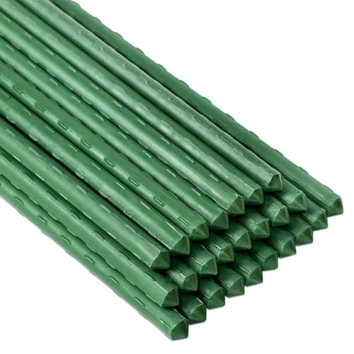 FORUP Garden Stakes 25 Pack Steel Plant Stakes with Plastic Coating for Climbing Plants Tomato Eggplant Bean Support Rust-Resistant Outdoor Garden Stakes (48 Inch)