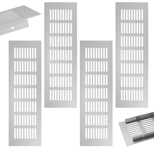 4 Piezas Rejilla Ventilacion Rectangular, Rejilla de Ventilación 300x80 mm, Rejilla Ventilacion Mueble Cocina, Rejillas de Ventilación de Aluminio, para Ventilación de Armarios y Dormitorios