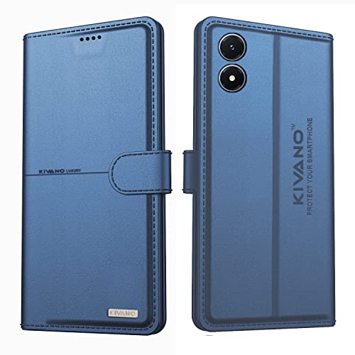 Image of KIVANO vivo Y02s Professional Series Wallet Case | Luxurious Design | Premium | PU Leather Flip Case Back Cover - Dark Blue
