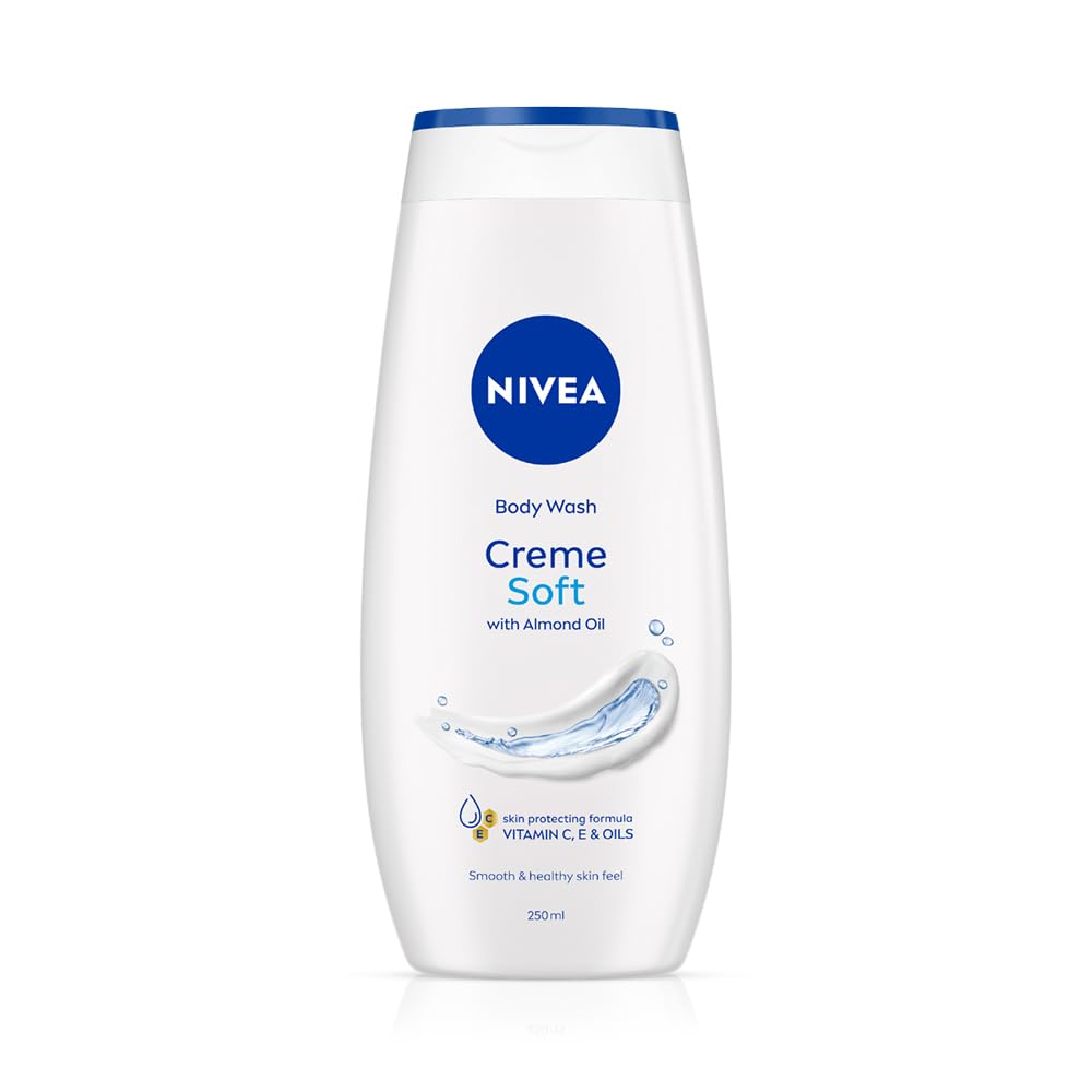 NIVEA Crème Soft 250ml Body Wash| Shower Gel with Natural Almond Oil|Clean, Healthy & Moisturized Skin|Microplastic Free