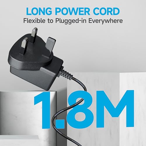 ANLINK 9V 0.5A/500mA 1.8M Long Power Supply Adapter, AC 100-240V to DC 9V 0.5A Switching Adapter PSU 5.5x2.1mm Wall Plug for Arduino UNO MEGA,Elliptical Machine and More 9Volt Devices, UKCA Certified