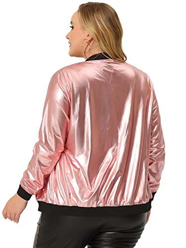 Agnes Orinda Women's Plus Size Metallic Jackets Sparkle Holographic Shiny Zip-Up with Pockets Bomber Jacket 20244
