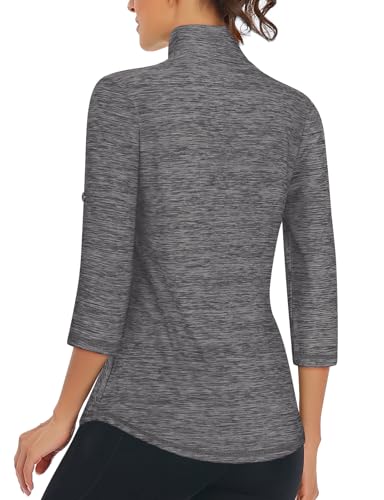 LURANEE Womens 3/4 Roll Sleeve 1/4 Zip Pullover Golf Shirts Athletic Hiking Running Workout Tops UPF 50+3