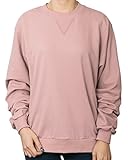 ililily Women Crewneck Pullover Solid Color Tee Casual Sweatshirt Top, Baby Pink