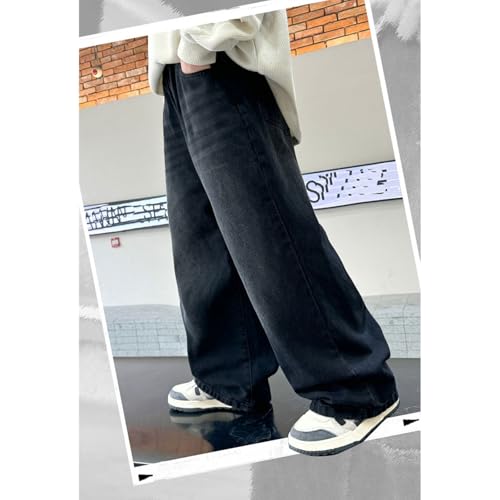 Boy's Baggy Jeans Elastic Waist Pull On Denim Pants Classic Straight Wide Leg Jeans for Kids 6-14 Years2