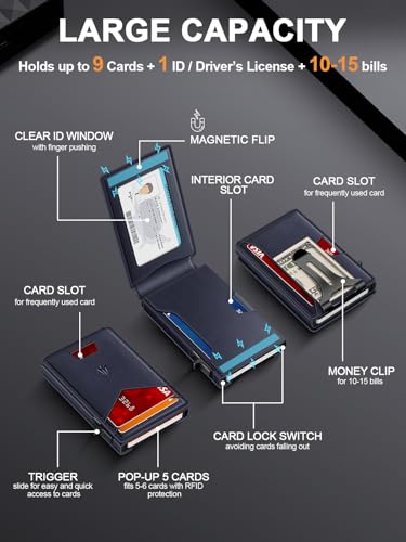 Image of Wallet for Men, Slim Minimalist Wallet with Money Clip&ID Window, RFID Blocking Pop-Up Credit Card Holder, Smart Auminum Mens Wallet Holds 9-13 Cards (Gift Box) (Blue)