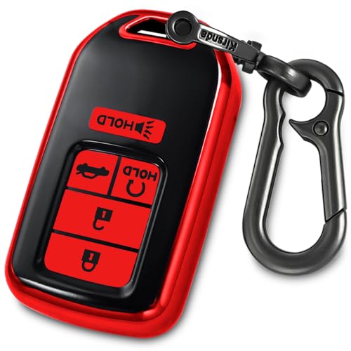 Kirsnda for honda Key Fob Cover with keychian TPU Protection Key Case compatible with Civic Accord Pilot CRV HRV CRZ Crosstour smart remote key(Red 5 Button)