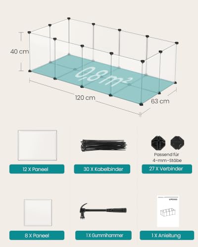 SONGMICS Freigehege mit Bodenplatten, Laufstall, 120 x 60 x 40 cm