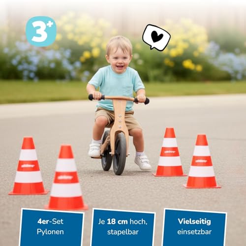 alldoro 60090 Pylonen 4er-Set für Kinder, Verkehrshütchen orange-weiß, 18 cm hoch, stapelbare Leitkegel für Slalom, Sport & Freizeit