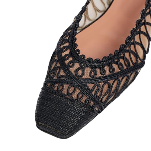 Pazzion Women Comfortable Closed Square Toe Mesh Ballet Flats Slip On Ballerina Shoes for Fancy Ballroom Dancing Size 4-16 US3