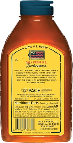 Local Hive Northeast Raw & Unfiltered – 32 oz | 100% Pure U.S. Honey | Natural Sweetener Sourced from American Bees & Beekeepers | Richly Floral Flavor | Ideal for Tea, Baking & Cooking