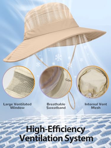 Image of EW East Water Sun Beach Hat for Women, UPF50+ Waterproof with Ponytail Hole | Large Breathable Mesh,3.5 inch Wide Brim, Adjustable Windproof Chin Strap,Quick-Dry, for Hiking Fishing Outdoor Safari