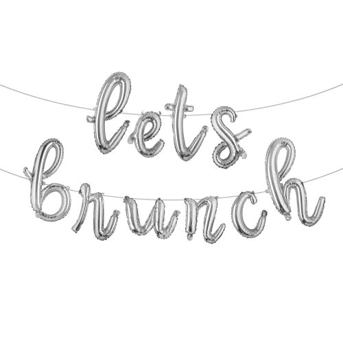 Image of Lets Brunch Decoration Brunch and Bubbly Bridal Shower Decoration Lets Brunch Sign Banner Floral Bridal Shower Decoration (L LETS BRUNCH Silver)