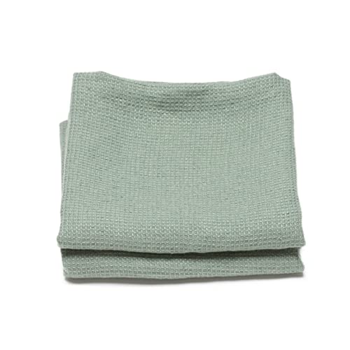 LinenMe Set of 2 Spa Green X2 Linen Waffle Hand Towels Washed 20