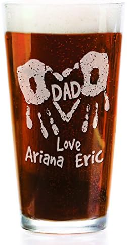Hand Print Daddy Mom Personalized with Kids Names 16oz Pub Glass for Dad Mommy Grandparents Parents Papa from Son Daughter Baby Beer Mug for Christmas Birthday Fathers Day