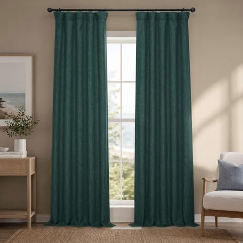 Image of HPD Half Price Drapes - Faux Linen Curtains for Living Room (1 Panel) - 50W X 96L - Textured Room Darkening Curtains for Bedroom 96 Inches Long - Drapes for Home Decor, Focal Green