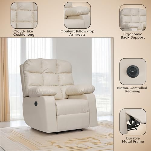 Image of Lumina 1 Seater Motorised Recliner | Single Sofa Chair for Living Room Comfort | Ergonomic Design (Leatherette - Beige)