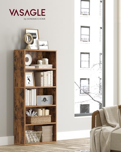 Image of VASAGLE CUSTOS Collection - Bookshelf, 5-Tier Bookcase, Book Shelf, Open Storage Shelf, 9.4 x 23.6 x 52.5 Inches, for Living Room, Home Office, Dining Room, Rustic Brown ULBC165X01