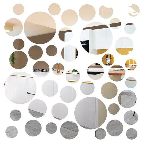 48 calcomanías acrílicas para pared, espejo circular pequeño, espejo redondo, para despegar y pegar, adhesivo de pared para baño, decoración de mesa, proyectos de hogar (5.9 pulgadas, 3.2 pulgadas,
