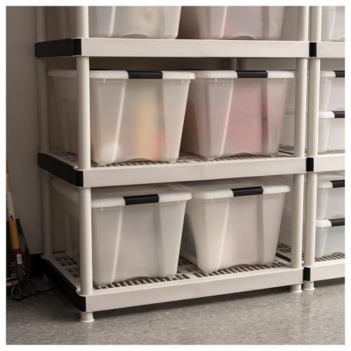 Image of IRIS USA 8 Pack 54 Qt Storage Bin Plastic Gasket Box, Tight Latching Lids, Pearl